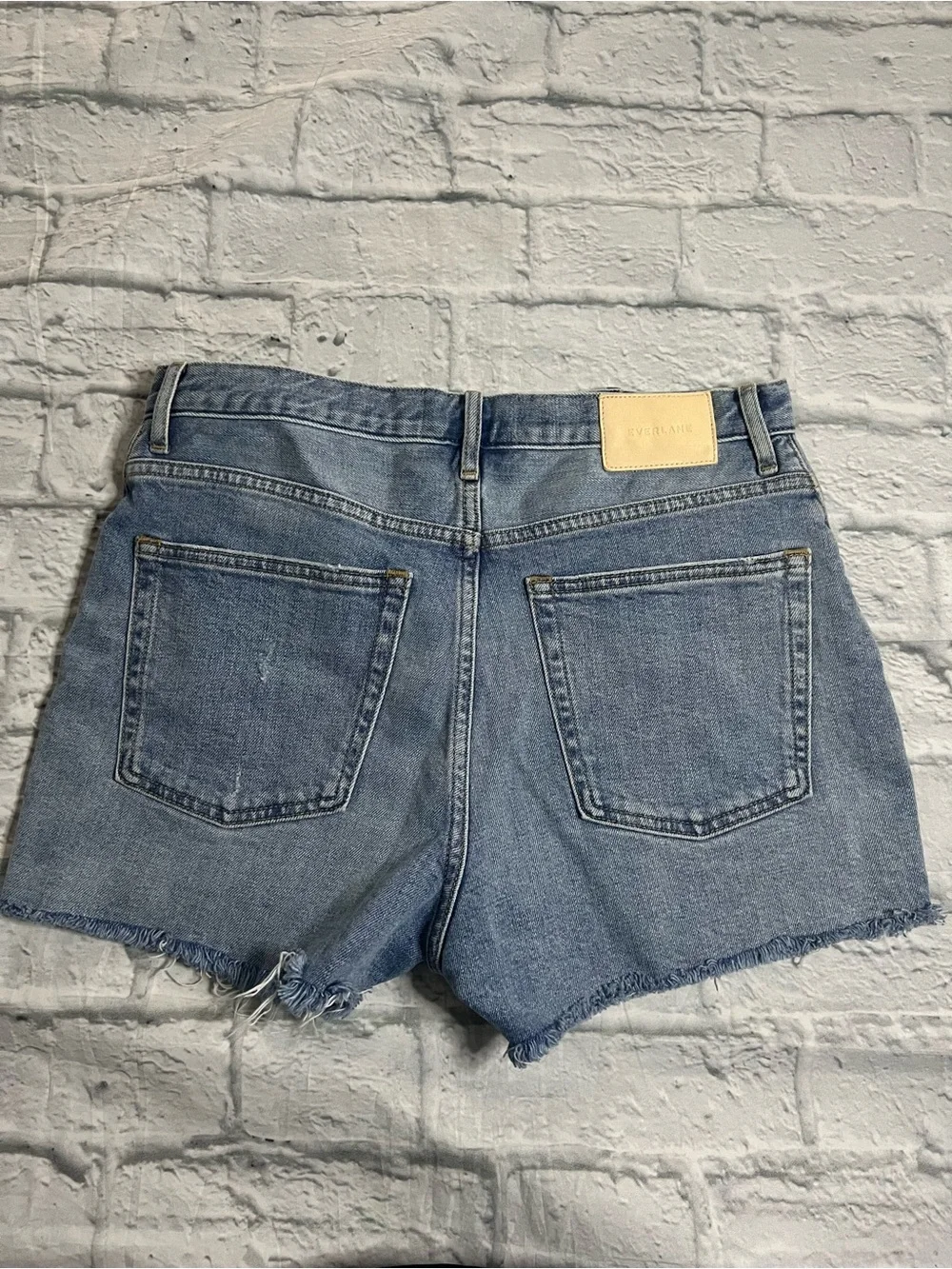 Everlane Cheeky Short High Rise Raw Hem Light Wash